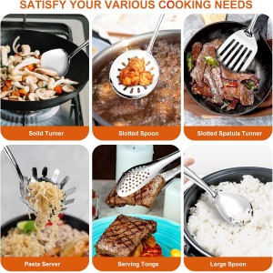 304 Stainless Steel Kitchen Utensils Set,11 Pcs Stainless Steel Cooking Utensils Set, Long Metal Cooking Utensil Gadgets Tools Set with Spatula, Spoon,Skimmer,Tongs etc (Dishwasher Safe)
