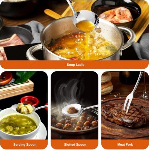 304 Stainless Steel Kitchen Utensils Set,11 Pcs Stainless Steel Cooking Utensils Set, Long Metal Cooking Utensil Gadgets Tools Set with Spatula, Spoon,Skimmer,Tongs etc (Dishwasher Safe)