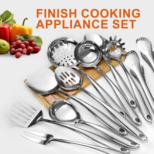 304 Stainless Steel Kitchen Utensils Set,11 Pcs Stainless Steel Cooking Utensils Set, Long Metal Cooking Utensil Gadgets Tools Set with Spatula, Spoon,Skimmer,Tongs etc (Dishwasher Safe)