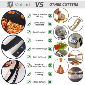 16-Inch Pizza Cutter Rocker Blade, Food Grade Stainless Steel Slicing Knife & Sharp, Rust-Proof, Stylish Rubberwood Wood Handle, Protective Cover - Professional Pizza Oven Accessories, Black