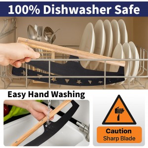 16-Inch Pizza Cutter Rocker Blade, Food Grade Stainless Steel Slicing Knife & Sharp, Rust-Proof, Stylish Rubberwood Wood Handle, Protective Cover - Professional Pizza Oven Accessories, Black