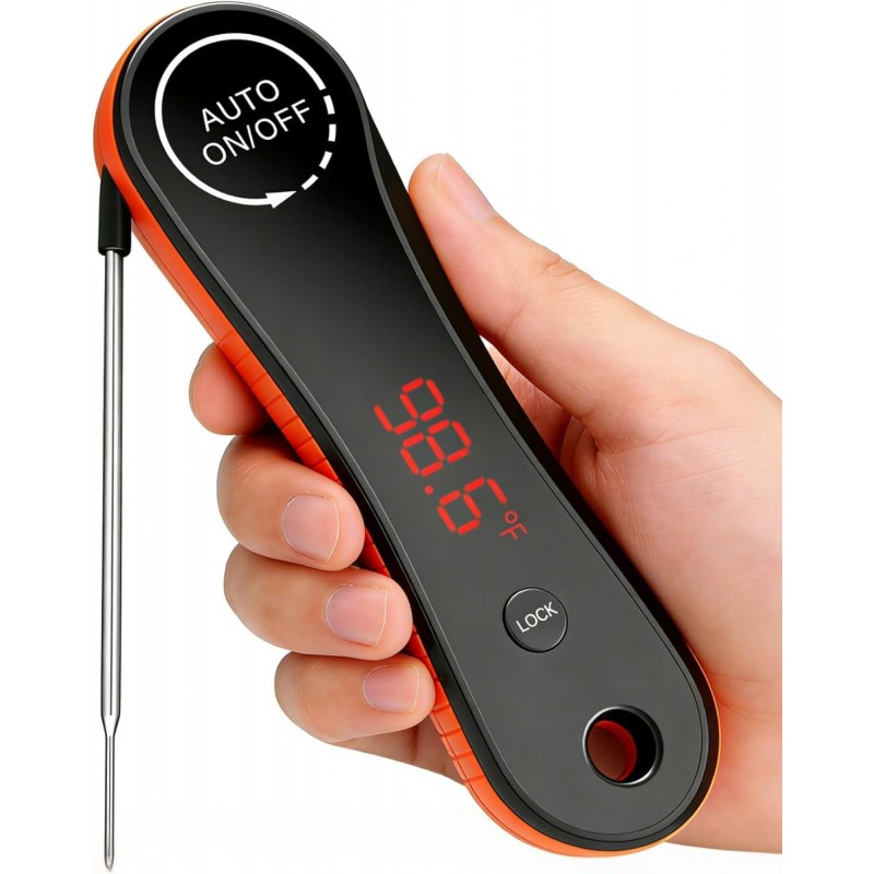 Meat Thermometer Digital Instant Read - Paysean Meat Thermometer with Auto Rotating Backlit Display, IP67 Waterproof for Cooking, Grilling, BBQ, Candy, Liquid, Beef - Gifts for Men/Chefs