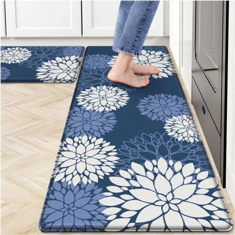 Kitchen Mats, 2PCS Non-Slip Cushioned Rugs, Anti-Fatigue Waterproof Floor Rug, Washable Standing Desk Mat, Home Laundry Office Apartment Decor and Accessories (17.3