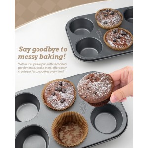 2 Pack Jumbo Muffin Pan for Baking, Extra Large Cupcake Pan includes 50 Natural Jumbo Cupcake Liners, Muffin Tin Nonstick 6 Cup, Baking Pans Set, Carbon Steel Baking Supplies