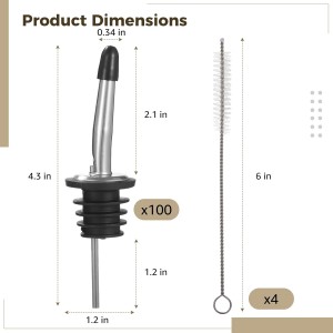yeesport 100 PCS Stainless Steel Bottle Pourers, Tapered Liquor Pour Spout with Dust Cap for Wine Oil Vinegar Spirits, Air Vent for Smooth Flow, Includes 4 Cleaning Brushes, Bar & Kitchen Supplies