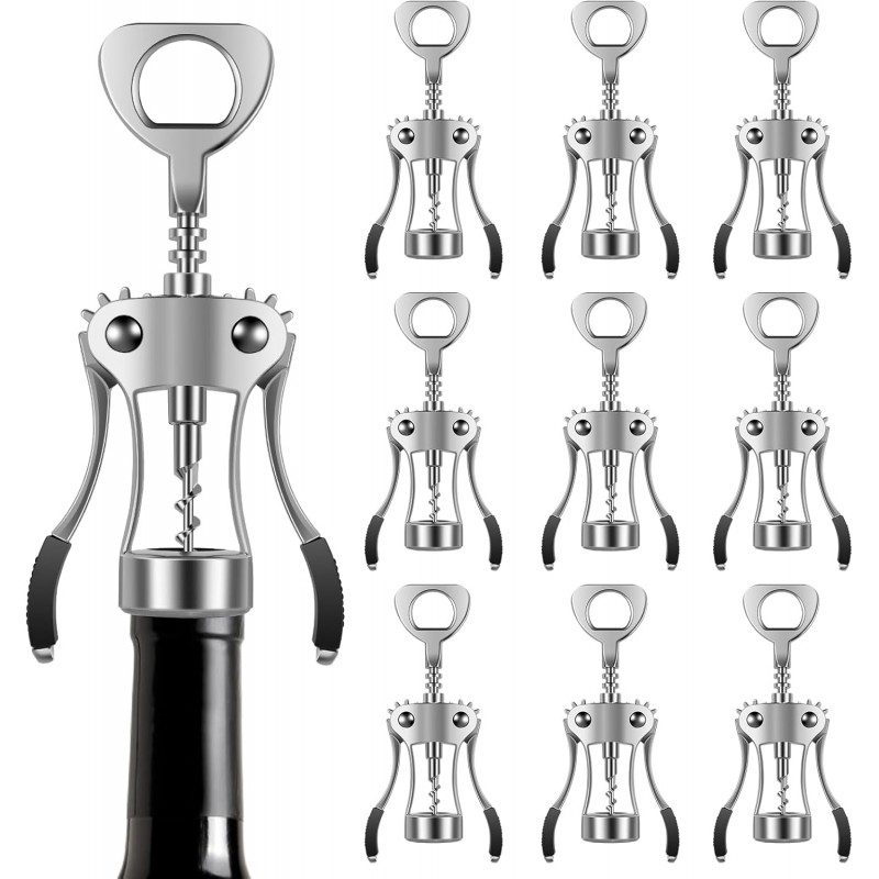 10PCS Wing Corkscrew Wine Opener Bulk,2IN1 Cork Screw Wine Bottle Opener Manual with Beer Bottles Opener Stainless Steel Wine Openers Tool for Wedding Party Favors Groomsmen Waiters Bartenders Servers