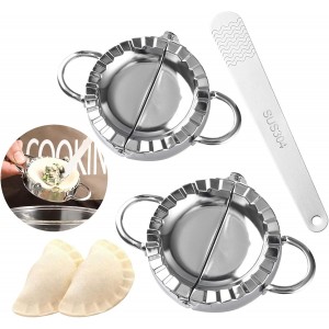 2pcs Dumpling Maker With Stuffing Spoon, Dumpling Maker Dough Cutter Dumplings Mold for Empanada, Empanada Press, Ravioli, Pierogi, Turnovers(Large 4.13 inch, Small 3.35inch)(COLOR:silver)