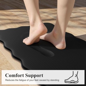 KIMODE Scalloped Kitchen Mats for Floor Cushioned Anti Fatigue,Wavy Kitchen Sink Rugs Sets of 2 Non Slip,Comfort Memory Foam Kitchen Floor Mat Carpet for Office Laundry,Black