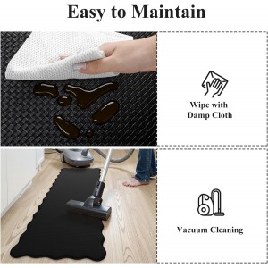 KIMODE Scalloped Kitchen Mats for Floor Cushioned Anti Fatigue,Wavy Kitchen Sink Rugs Sets of 2 Non Slip,Comfort Memory Foam Kitchen Floor Mat Carpet for Office Laundry,Black