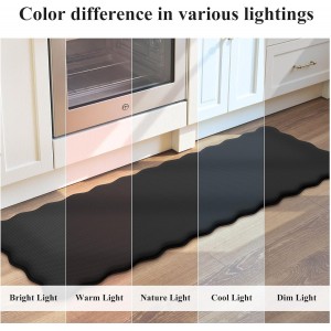 KIMODE Scalloped Kitchen Mats for Floor Cushioned Anti Fatigue,Wavy Kitchen Sink Rugs Sets of 2 Non Slip,Comfort Memory Foam Kitchen Floor Mat Carpet for Office Laundry,Black