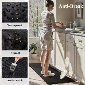 KIMODE Scalloped Kitchen Mats for Floor Cushioned Anti Fatigue,Wavy Kitchen Sink Rugs Sets of 2 Non Slip,Comfort Memory Foam Kitchen Floor Mat Carpet for Office Laundry,Black