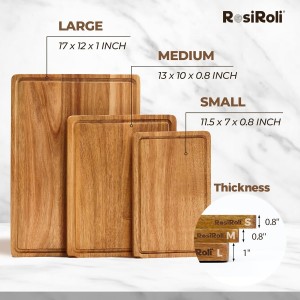 Acacia Wood Cutting Board for Kitchen, Set of 3 - Durable 1" Thick Chopping Boards with Juice Grooves & Handles for Prep & Serving, Impressive Gift for Housewarming, Christmas, and Home Chefs