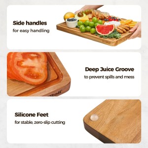 Acacia Wood Cutting Board for Kitchen, Set of 3 - Durable 1" Thick Chopping Boards with Juice Grooves & Handles for Prep & Serving, Impressive Gift for Housewarming, Christmas, and Home Chefs