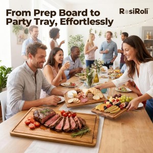 Acacia Wood Cutting Board for Kitchen, Set of 3 - Durable 1" Thick Chopping Boards with Juice Grooves & Handles for Prep & Serving, Impressive Gift for Housewarming, Christmas, and Home Chefs