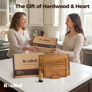 Acacia Wood Cutting Board for Kitchen, Set of 3 - Durable 1" Thick Chopping Boards with Juice Grooves & Handles for Prep & Serving, Impressive Gift for Housewarming, Christmas, and Home Chefs