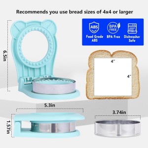Sandwich Cutter and Sealer, Stainless Steel Uncrustable Sandwich Maker with Crimper，Round Circle Shape for Peanut Butter Jelly, Pancake, Cookie，Crustless Bread Sealer for Kids Lunchboxes (Light Blue)