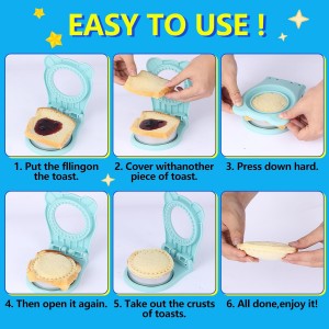 Sandwich Cutter and Sealer, Stainless Steel Uncrustable Sandwich Maker with Crimper，Round Circle Shape for Peanut Butter Jelly, Pancake, Cookie，Crustless Bread Sealer for Kids Lunchboxes (Light Blue)