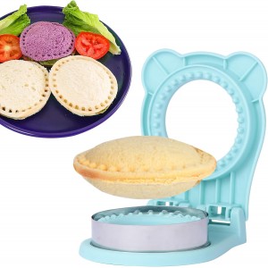 Sandwich Cutter and Sealer, Stainless Steel Uncrustable Sandwich Maker with Crimper，Round Circle Shape for Peanut Butter Jelly, Pancake, Cookie，Crustless Bread Sealer for Kids Lunchboxes (Light Blue)