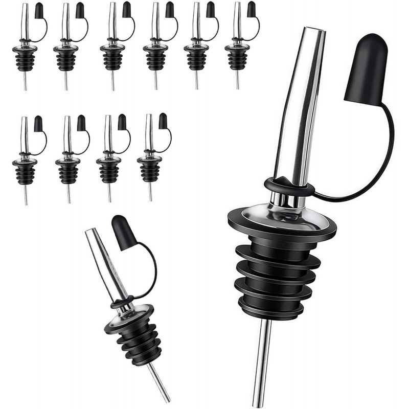 12 Pack Leak-Proof Dust Cap Wine Pourers,Stainless Steel Bottle Pourers for Alcohol, Olive Oil & Syrups- Fast, Controlled Pouring,Bar & Home Kitchen Accessories