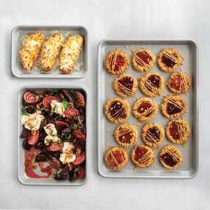 Nordic Ware Brilliant™ Colorful 3-Pc Baking Set, Nonstick made without PFAS or PTFE for safe cooking; Reinforced steel rim prevents warping; Includes Half Sheet, Quarter Sheet, and Eighth Sheet