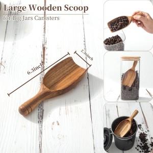Big Wooden Coffee Scoop, 2pcs Large Coffee Scoops for Ground Coffee Beans, Acacia Wood Shovel Spoons Multipurpose for Jars Canisters,Kitchen Scooping Tool Salts Spice Pepper Powder Tea Shovels
