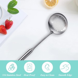 Slotted Spoon, Stainless Steel Strainer Metal Skimmer Spoon for Cooking, Long Handle Food Strainer, Kitchen Utensil Large Fryer Scoop with Holes for Draining Stirring Serving Frying