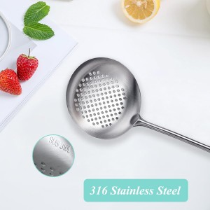 Slotted Spoon, Stainless Steel Strainer Metal Skimmer Spoon for Cooking, Long Handle Food Strainer, Kitchen Utensil Large Fryer Scoop with Holes for Draining Stirring Serving Frying