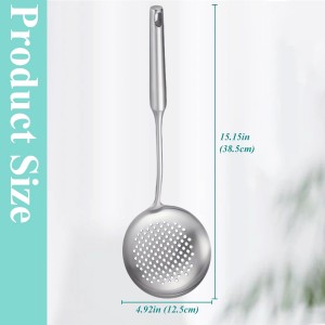 Slotted Spoon, Stainless Steel Strainer Metal Skimmer Spoon for Cooking, Long Handle Food Strainer, Kitchen Utensil Large Fryer Scoop with Holes for Draining Stirring Serving Frying