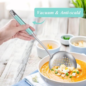 Slotted Spoon, Stainless Steel Strainer Metal Skimmer Spoon for Cooking, Long Handle Food Strainer, Kitchen Utensil Large Fryer Scoop with Holes for Draining Stirring Serving Frying