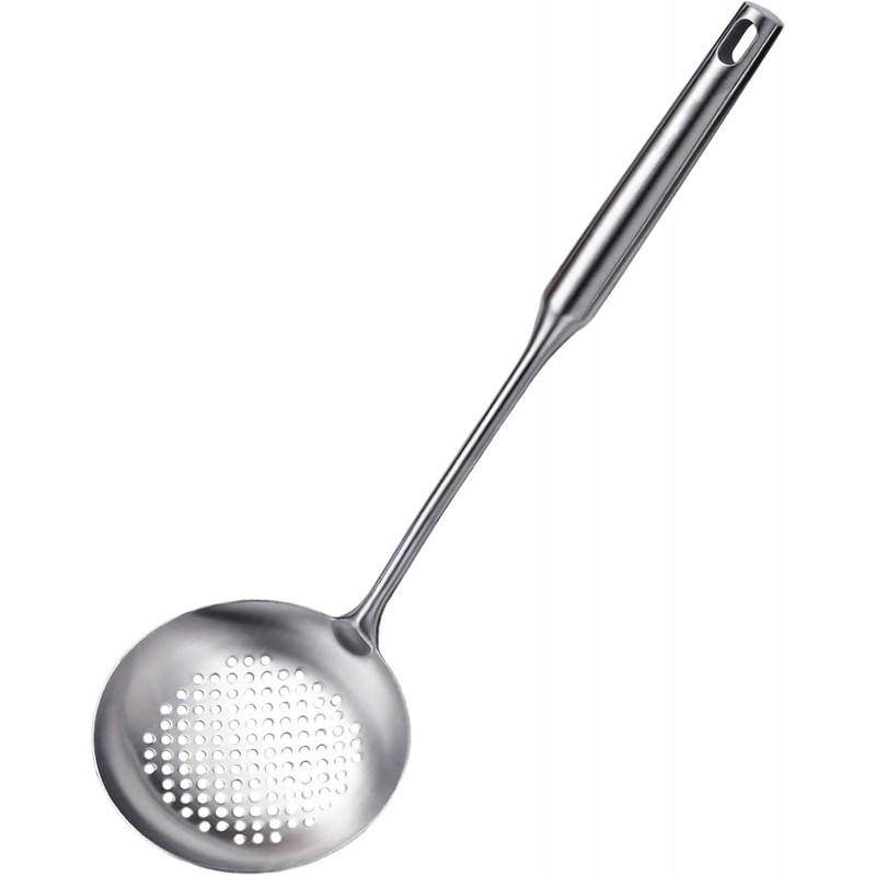 Slotted Spoon, Stainless Steel Strainer Metal Skimmer Spoon for Cooking, Long Handle Food Strainer, Kitchen Utensil Large Fryer Scoop with Holes for Draining Stirring Serving Frying