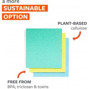 Full Circle Squeeze Swedish Dish Cloths – 6 Pack Reusable Cellulose Sponge Cloths, Super Absorbent Microfiber Cleaning Towels, Paper Towel Alternative, Color-Coded, Eco-Friendly, & Dishwasher Safe