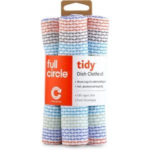Full Circle Tidy Organic Cotton Dish Cloths – Absorbent, Reusable 100% Cotton Kitchen Towels, Eco-Friendly and Machine Washable, Set of 5, Multicolored