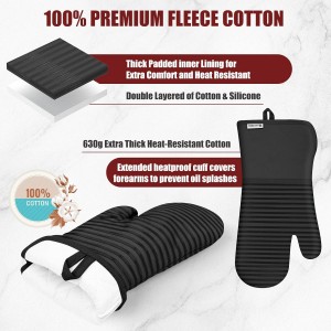 Oven Mitts and Pot Holder Sets with Silicone Grip, 500°F Heat Resistant-6 Pack Dishcloth/Dish Towels for Kitchen 100% Cotton-Value Kitchen Essentials for Cooking, Baking, Grilling-Black