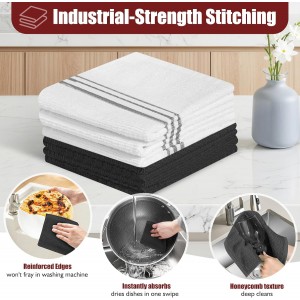 Oven Mitts and Pot Holder Sets with Silicone Grip, 500°F Heat Resistant-6 Pack Dishcloth/Dish Towels for Kitchen 100% Cotton-Value Kitchen Essentials for Cooking, Baking, Grilling-Black