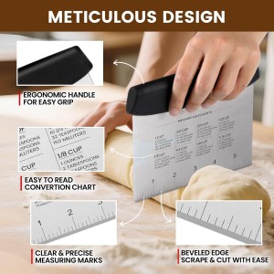 SCHVUBENR Dough Scraper Set with 2 Flexible Bowl Scrapers - Stainless Steel Dough Cutter & Bench Scraper with Measuring Scale - Versatile Kitchen Scraper for Bread, Pastry, Pizza, Cake - Black & Green