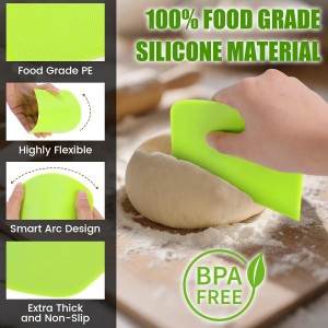 SCHVUBENR Dough Scraper Set with 2 Flexible Bowl Scrapers - Stainless Steel Dough Cutter & Bench Scraper with Measuring Scale - Versatile Kitchen Scraper for Bread, Pastry, Pizza, Cake - Black & Green