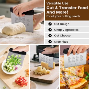 SCHVUBENR Dough Scraper Set with 2 Flexible Bowl Scrapers - Stainless Steel Dough Cutter & Bench Scraper with Measuring Scale - Versatile Kitchen Scraper for Bread, Pastry, Pizza, Cake - Black & Green