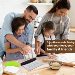 SCHVUBENR Dough Scraper Set with 2 Flexible Bowl Scrapers - Stainless Steel Dough Cutter & Bench Scraper with Measuring Scale - Versatile Kitchen Scraper for Bread, Pastry, Pizza, Cake - Black & Green