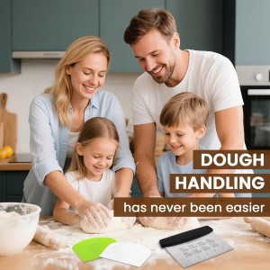 SCHVUBENR Dough Scraper Set with 2 Flexible Bowl Scrapers - Stainless Steel Dough Cutter & Bench Scraper with Measuring Scale - Versatile Kitchen Scraper for Bread, Pastry, Pizza, Cake - Black & Green