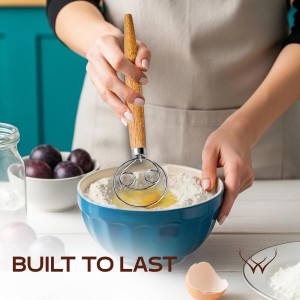 Danish Dough Whisk for sourdough 13 Inch - 304 Stainless Steel Hook with Long Wooden Handle – Essential bread whisk, artisan mixing & bread making