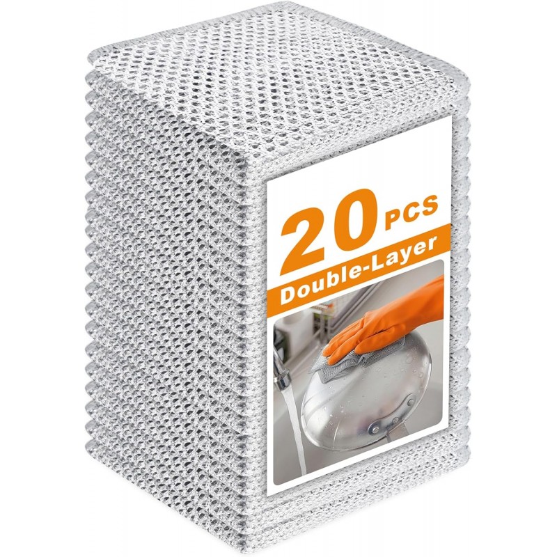 20 Pcs New Upgrade 3-Layer Metal Dish Cloth, No Scratches Wire Cleaning Cloth , Reusable Multipurpose Wire Dishwashing Rag for Kitchen Cleaning Cloths,Sinks,Dishes,Stove Top, Dimensions, 7.87“ x 7.87”