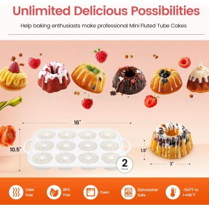 SJ Silicone Mini Fluted Tube Pan with Metal Reinforced Frame, Non-Stick (2PCS), moldes de silicona para gelatina, Small Cake Baking Pan for para chocoflan, Donuts, Cornbread, Brownies, Jellies
