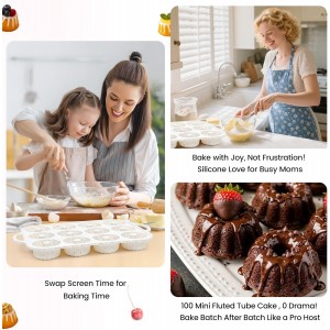 SJ Silicone Mini Fluted Tube Pan with Metal Reinforced Frame, Non-Stick (2PCS), moldes de silicona para gelatina, Small Cake Baking Pan for para chocoflan, Donuts, Cornbread, Brownies, Jellies