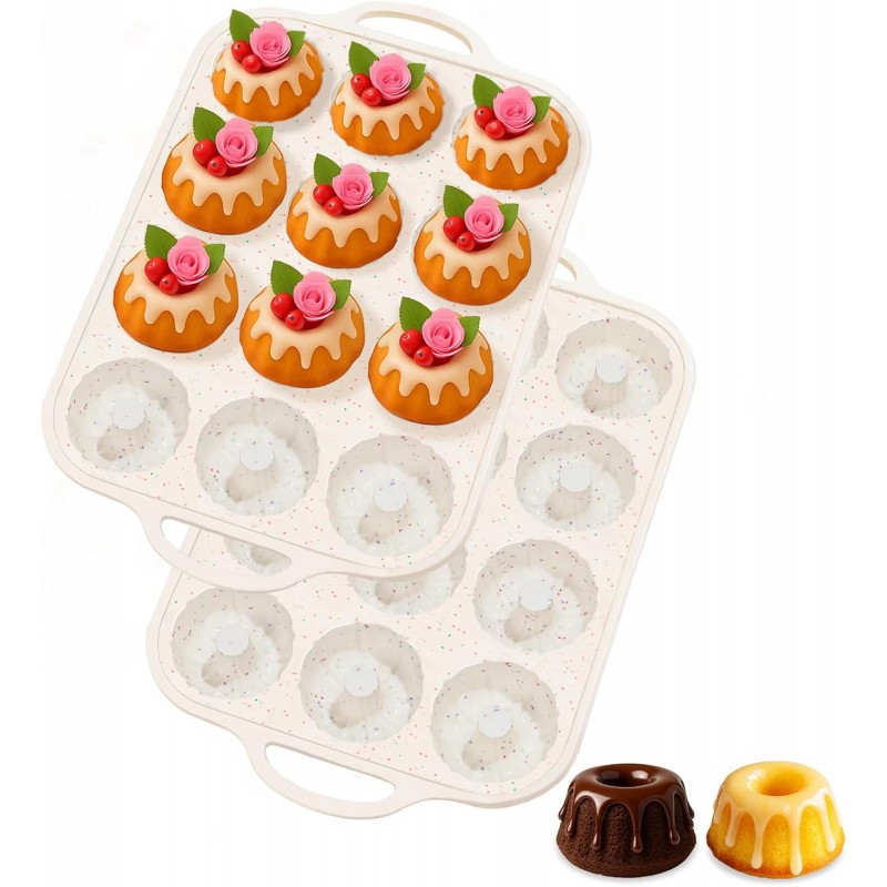 SJ Silicone Mini Fluted Tube Pan with Metal Reinforced Frame, Non-Stick (2PCS), moldes de silicona para gelatina, Small Cake Baking Pan for para chocoflan, Donuts, Cornbread, Brownies, Jellies