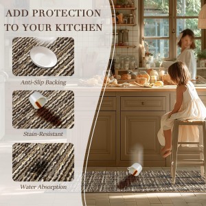 Kitchen Rugs Sets of 2-Non Slip Kitchen Mats for Floor-Thick Stain Resistant Vintage Kitchen Floor Mat Runner Carpet for Hallways Entryway Laundry Room Washable（Brown 22