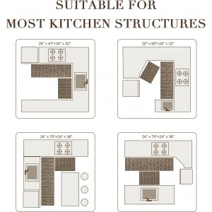 Kitchen Rugs Sets of 2-Non Slip Kitchen Mats for Floor-Thick Stain Resistant Vintage Kitchen Floor Mat Runner Carpet for Hallways Entryway Laundry Room Washable（Brown 22