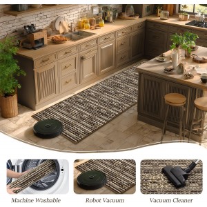 Kitchen Rugs Sets of 2-Non Slip Kitchen Mats for Floor-Thick Stain Resistant Vintage Kitchen Floor Mat Runner Carpet for Hallways Entryway Laundry Room Washable（Brown 22