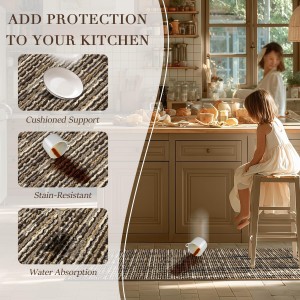 Kitchen Rugs Sets of 2-Non Slip Kitchen Mats for Floor-Thick Stain Resistant Vintage Kitchen Floor Mat Runner Carpet for Hallways Entryway Laundry Room Washable（Brown 22