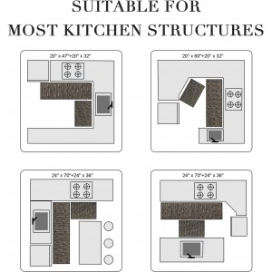 Kitchen Rugs Sets of 2-Non Slip Kitchen Mats for Floor-Thick Stain Resistant Vintage Kitchen Floor Mat Runner Carpet for Hallways Entryway Laundry Room Washable（Black 22