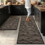 Kitchen Rugs Sets of 2-Non Slip Kitchen Mats for Floor-Thick Stain Resistant Vintage Kitchen Floor Mat Runner Carpet for Hallways Entryway Laundry Room Washable（Black 22